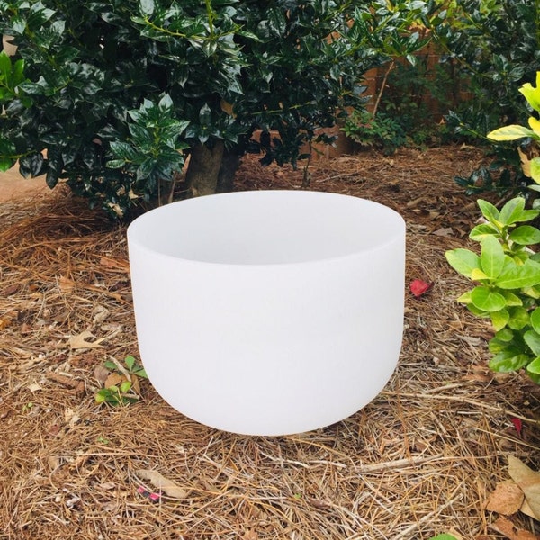 432Hz 14 Inch A Note 3rd Eye Chakra Frosted Quartz Crystal Singing Bowl Musical Clear Sounds, Healing Meditation bowl W/Mallet & rubber ring