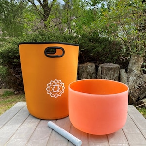 10 Inch Frosted Quartz Crystal Singing Bowl: D Note Sacral Chakra, Mallet & Case