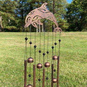 Sunshine Wind Chime, Dolphins Rustic Copper Wind Chime for Outside - Harmonic Windchimes with Rustic Design for Gardens, Patios, and Porches