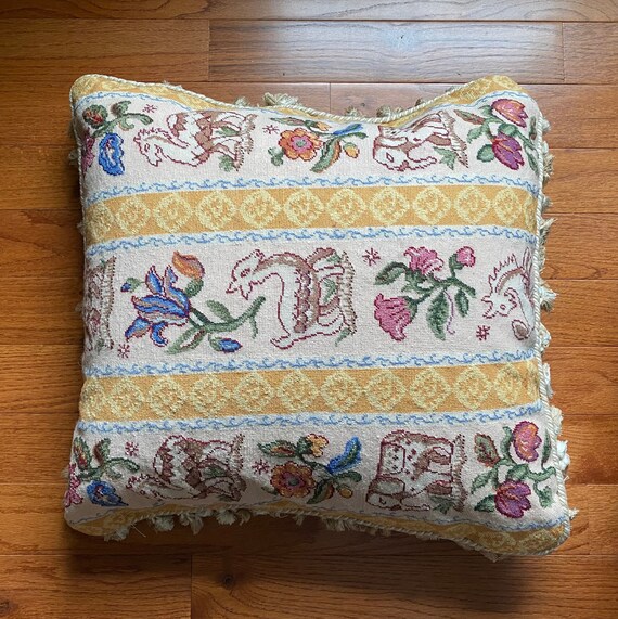 Handmade Antique Needlepoint Pillow Beautiful Floral Pattern