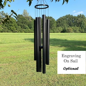 Personalized Outdoor Large Classic Black Metal Wind Chime, Deep Tone Soothing Sounds Garden Chime