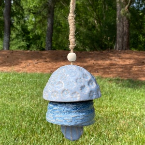 Sunshine Wind Chimes, 17 Inch Blue two dome shaped layers Coastal Coral Stoneware, the Beautiful Wind Chime Create a Sense of Relaxation