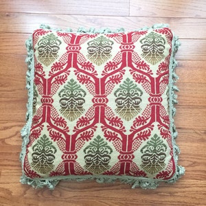 Handmade Antique Needlepoint Pillow: Floral Velvet Cushion (20in x 20in)