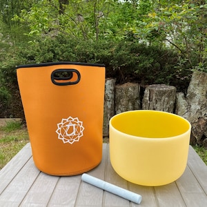 10 Inch E Note Solar Plexus Chakra Frosted Quartz Crystal Singing Bowl Musical Sound Healing Chakra Bowl with Carrying Case and Mallet/Oring