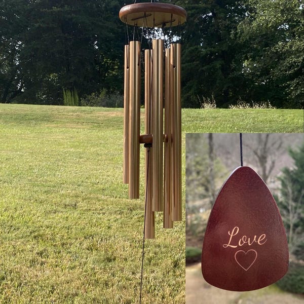 Incisione personalizzata, carillon a vento dorato da 33 pollici: suono armonico profondo, parte superiore in legno di frassino.