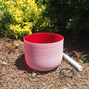 10 Inch C Note Root Chakra Frosted Quartz Crystal Singing Bowl Musical Sound Healing Chakra Meditation Bowl with a mallet & rubber ring