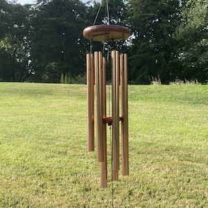 Custom Engraving, 33 Inch Golden Wind Chime: Harmonic Deep Tone, Ash Wood Top image 2