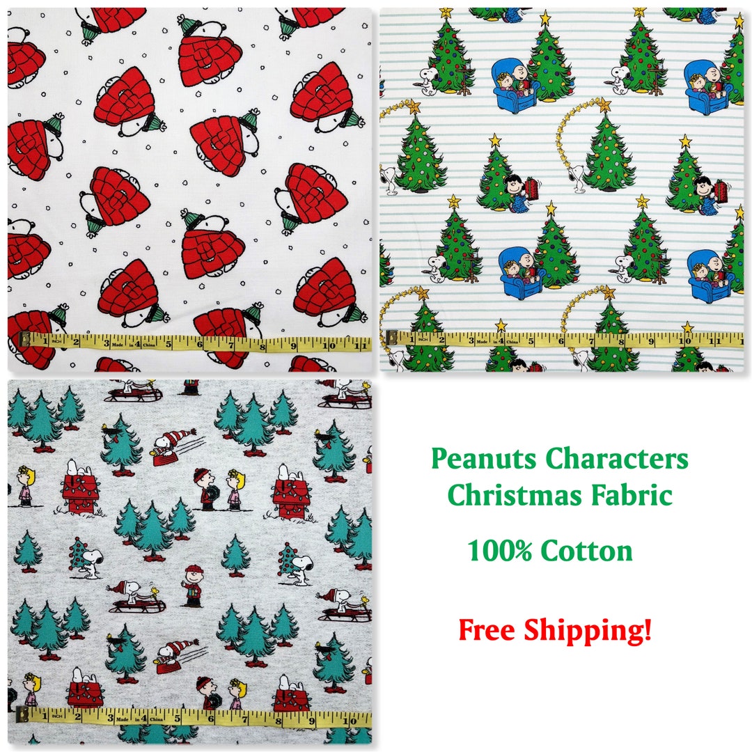 Peanuts Christmas Fabric Snoopy Charlie Brown Friends Etsy