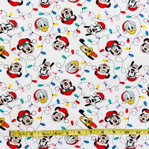 Disney Christmas Mickey & Friends Lights - 100% Cotton Fabric - Yard, 1/2 Yard, Fat Quarter - FREE SHIPPING