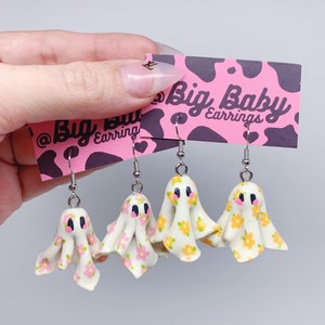 Big Baby’s Original Floral Glow-in-the-dark Sheet Ghost Earrings - Your choice of flower color-  (PREORDER)