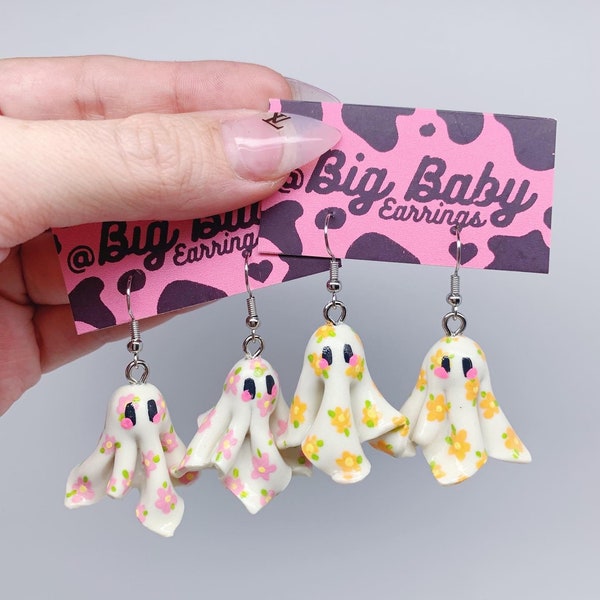 Big Baby’s Original Floral Glow-in-the-dark Sheet Ghost Earrings - Your choice of flower color-  (PREORDER)