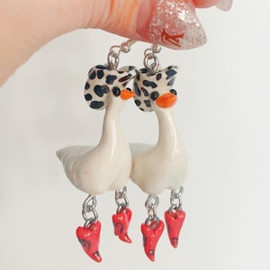 BigBaby’s “Original Cowboy Geese Earrings” Dancing Gus Goose in Cowprint Cowboy Hat with Red Cowboy Boots