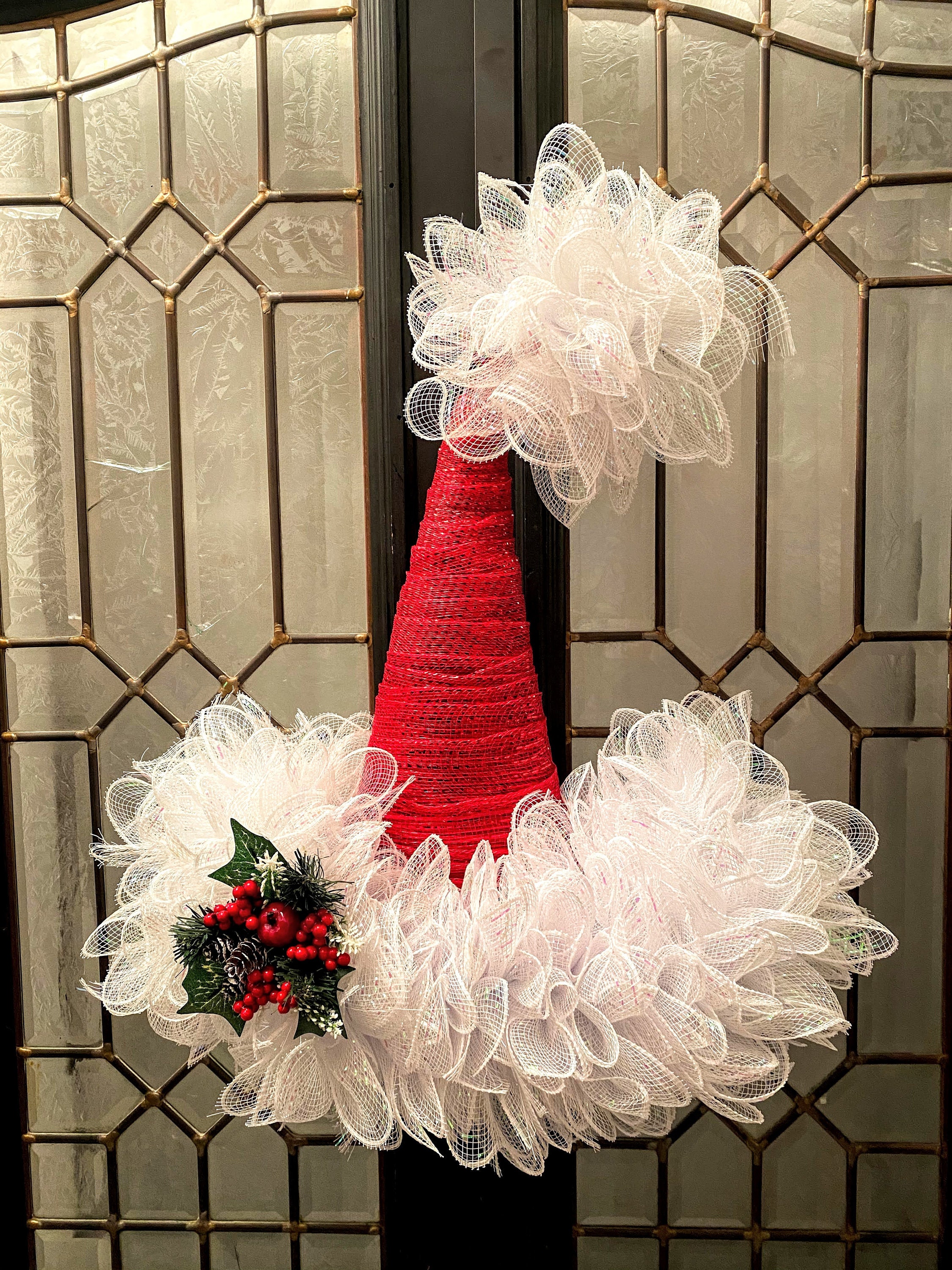Santa Hat Christmas Wreath Deco Mesh 