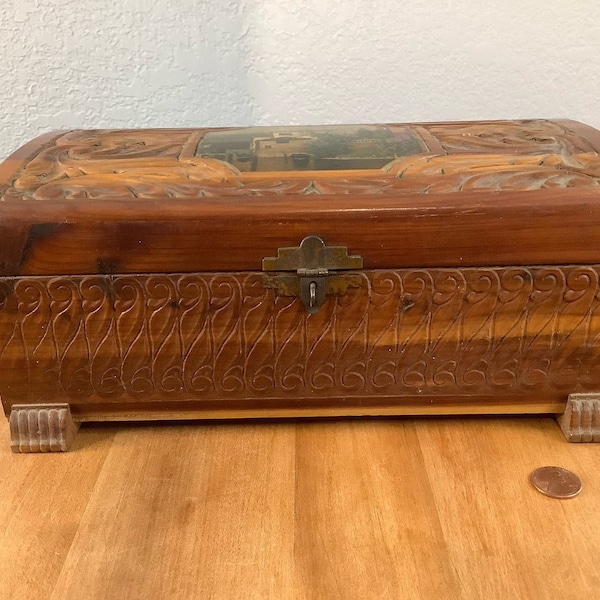 Vintage Handcarved Cedar Keepsake Box