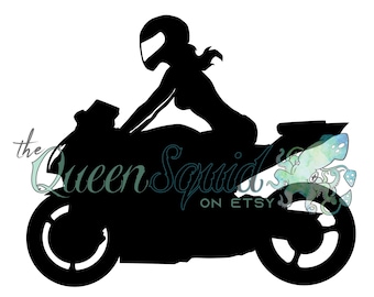 Lady Biker Riding Street Bike Vinyl Decal