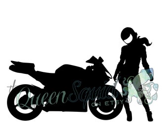 Lady Biker Standing Vinyl Decal