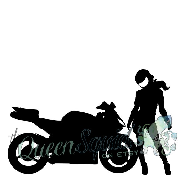 Vinilo decorativo de mujer motociclista de pie