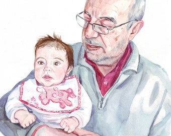 Cadeau unique pour grands-parents | Portrait de famille à partir de la photo | Aquarelle personnalisée | Oeuvre d'art peinte à la main