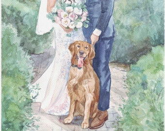 Wedding watercolor portrait, custom painting from photo, wedding day portrait, couple portrait, wedding gift