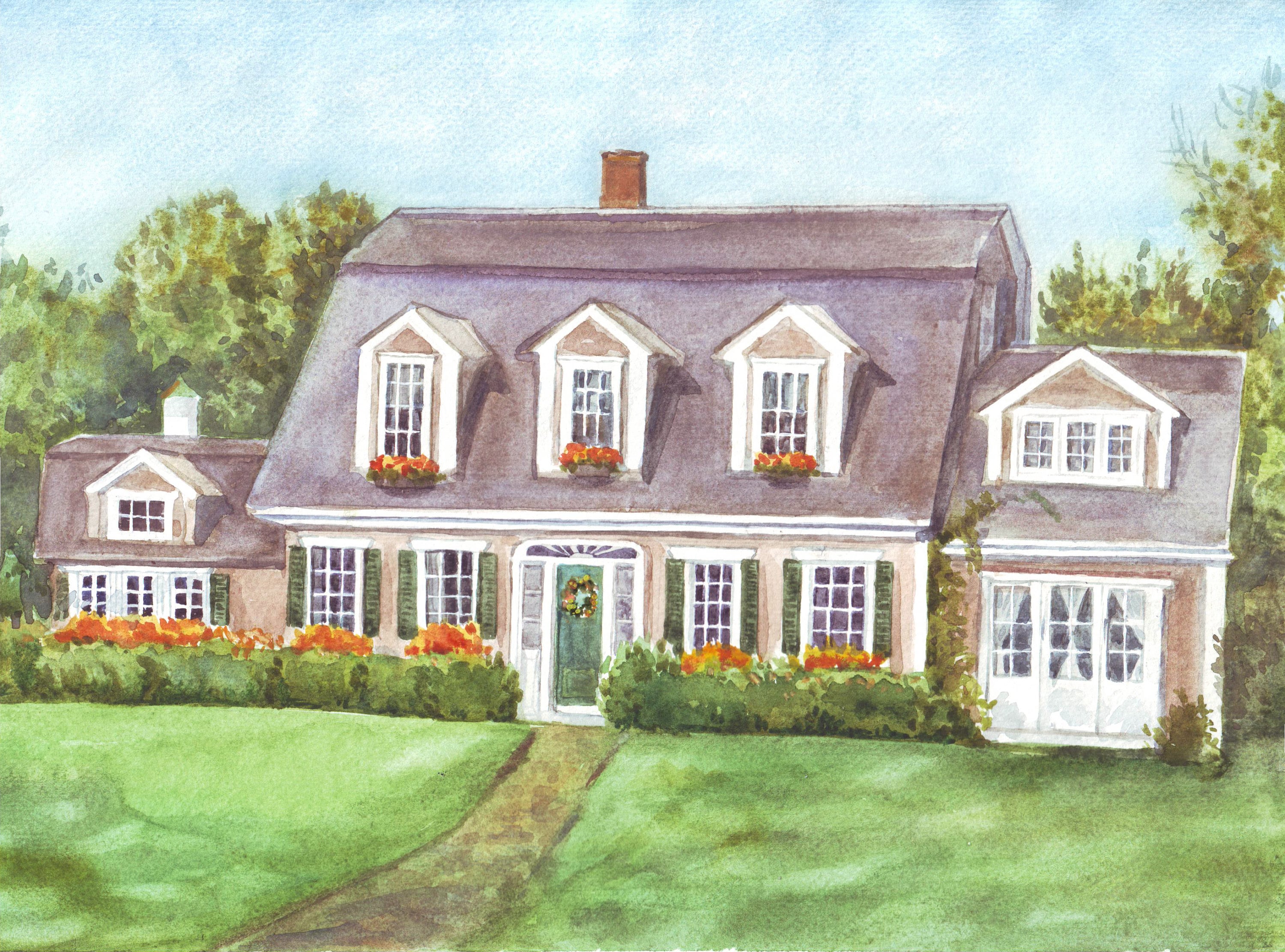 House Painting From Photo Custom Home Portrait Watercolor Etsy
