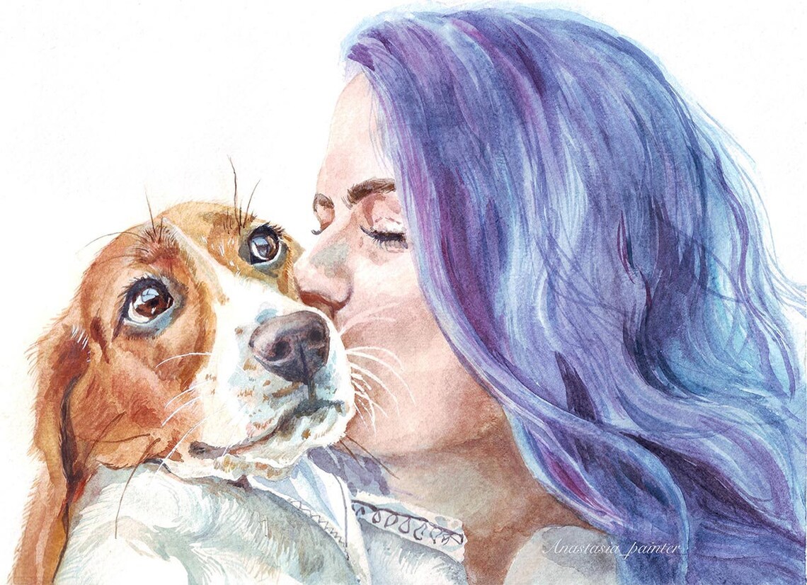 Pet Portrait With Owner Custom Portrait From Photo Dog Owner Etsy UK