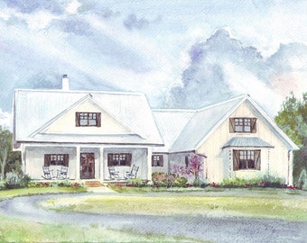 House portrait from photo, watercolor house painting, childhood home art, housewarming gift