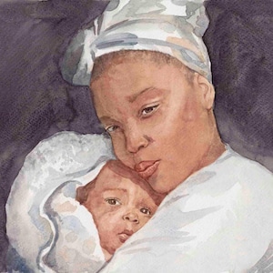 Ritratto di famiglia da foto, ritratto ad acquerello, regalo premuroso per la festa della mamma