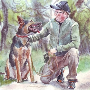 Pet portrait with owner, custom portrait from photo,  Fathers day gift, dog dad gift
