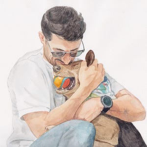 Ritratto personalizzato del proprietario dell'animale domestico da foto, dipinto a mano con acquerello