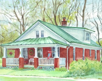 House painting from photo, custom home portrait watercolor, house illustration