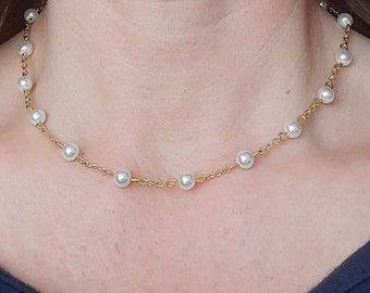 Pearl necklace choker, Dainty Pearl choker, Tiny pearl necklace, Satellite necklace, Beaded necklace, Simple bridesmaid gift