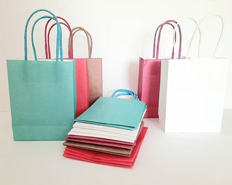 Gift Bags with Handles, 4 x 5.25 x 2 Inches 10 Mini Paper Craft Bags, Birthday Party Favor Bags, Retail Store Bags, Small Business Bags