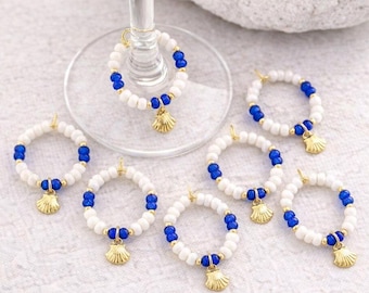 Coastal Bridal Shower Wine Charm Gold Blue Seashell Glass Charms Bachelorette Wedding Party Favors Nautical Beach Theme Drink Tag Girls Trip