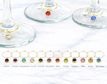 Wine Glass Charms Set of 12 Multiple Gold or Silver Glass Gems