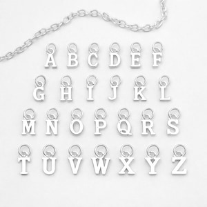 30Pcs. Initial Letter Charm Silver Tiny Initial Pendants for Necklace, Earrings Mini Silver Charms, Bulk DIY Jewelry Supplies