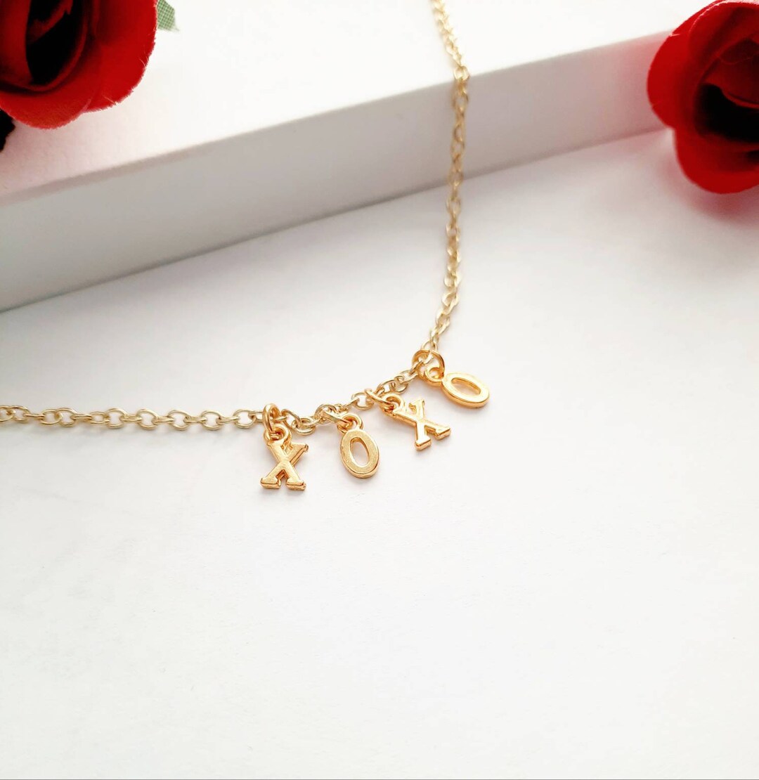 Gold XOXO Necklace, Valentine's Jewelry Gift, Love Necklace, Dangle