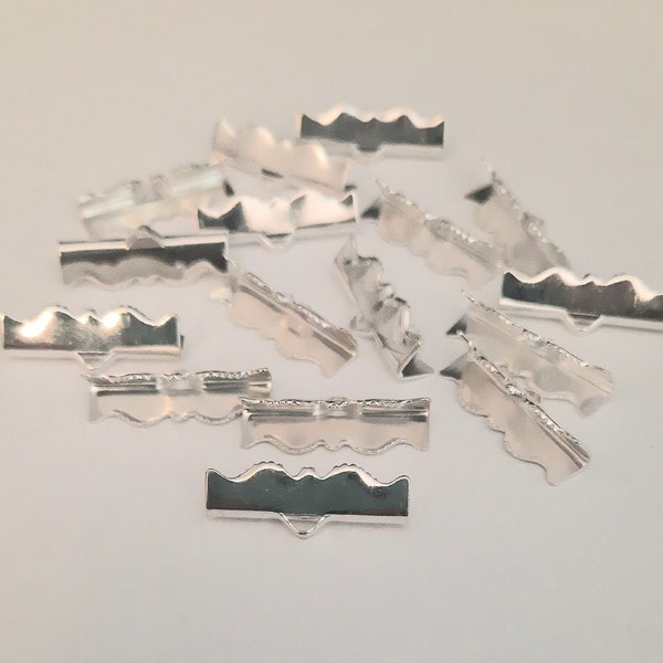 Silver Ribbon Crimps, Bulk Silver Ribbon Ends for Jewelry Making Bulk Jewelry Supplies, Ribbon Bookmark Supplies, Crimp End Finish, Findings