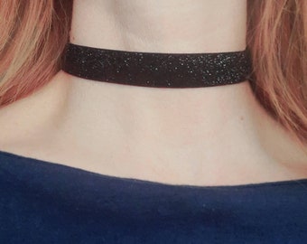 Black Stretchy choker, Black velvet glitter ribbon necklace, Evening choker For Women, Stretch choker, Luxe choker, Shiny Glitter Necklace