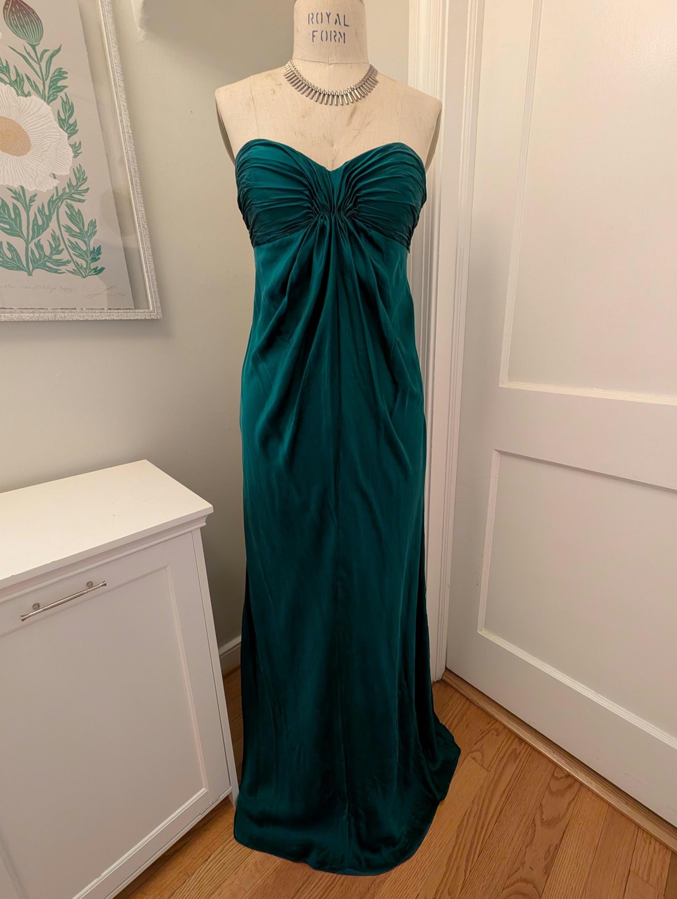 laundry by shelli segal green dress Y2K Vintage 'Laundry Segal' Emerald 100% Silk Column Gown Season Sale