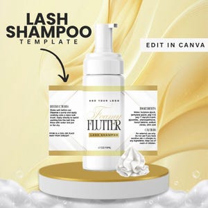 Lash Shampoo Label Template, Mini Lash Foam Cleanser Labels, Editable Lash Bath Labels, 2oz Lash Shampoo Label Templates