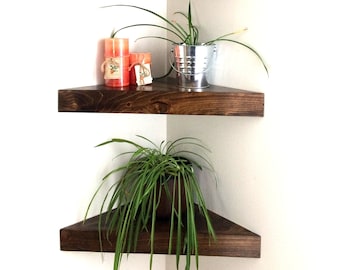 Rustic Floating Corner Shelves: Handmade Distressed Wood, 25 Colors