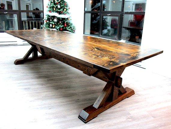 Farmhouse Solid Wood Trestle Rustic Dining Table