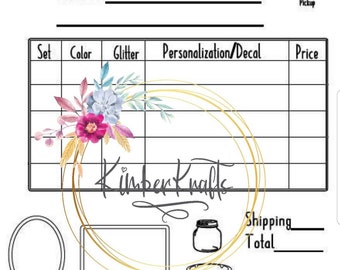 Printable Rolling Tray Order Form - Letter Size