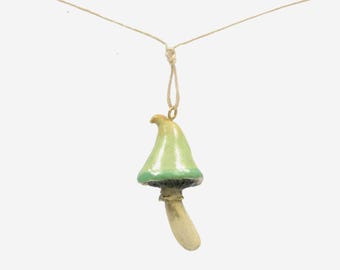 Unique Green Mushroom Necklace: Polymer Clay Cottagecore Pendant