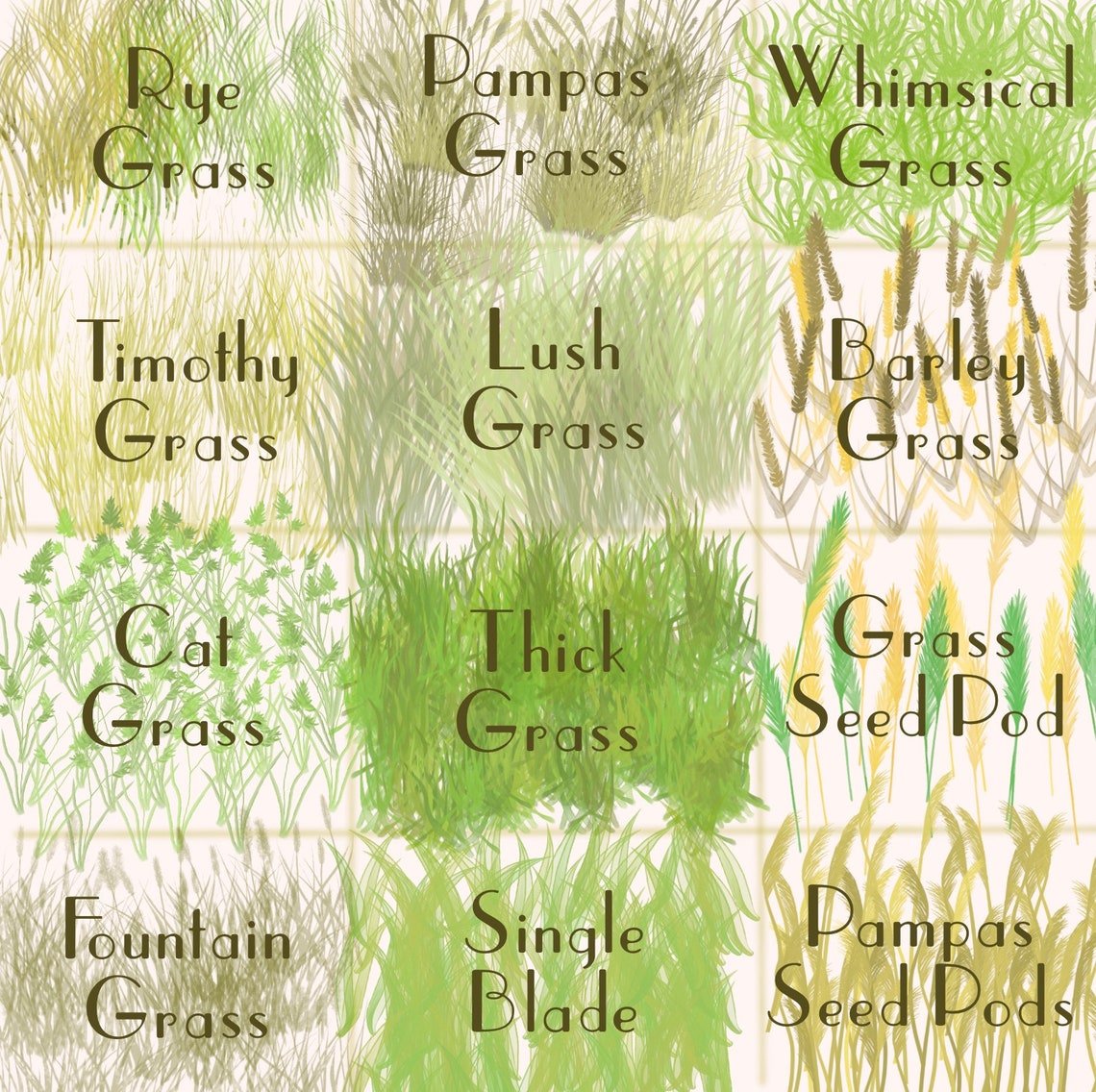 Procreate Grass Brush Set 12 Brushes Digital Download Brushes for