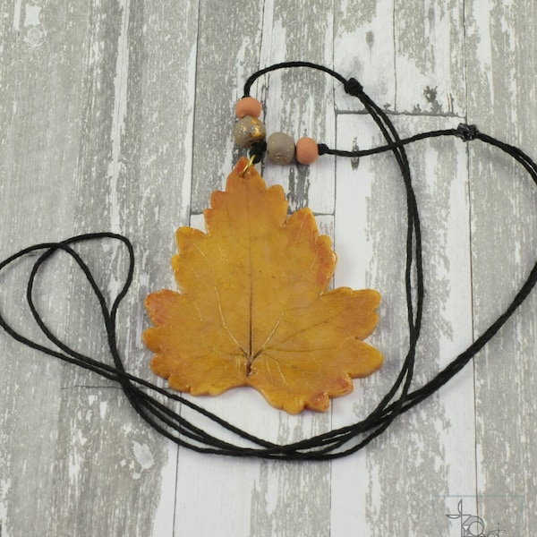 Hawthorn Leaf Necklace // Autumn Leaf // Polymer Clay Pendant - Statement Necklace