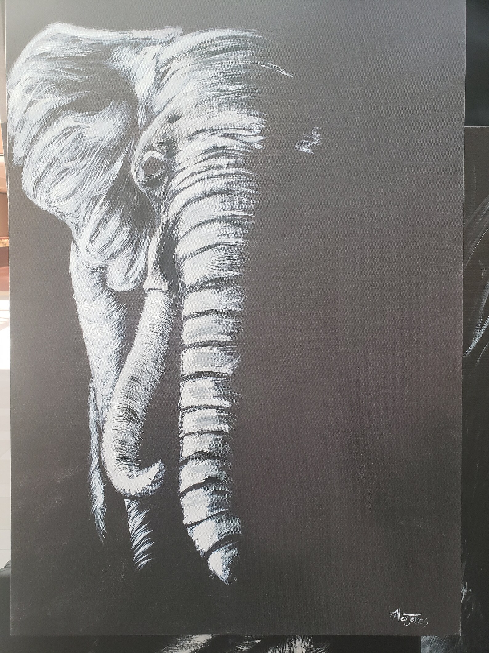 Large Black and White Elephant painting black and white canvas Etsy