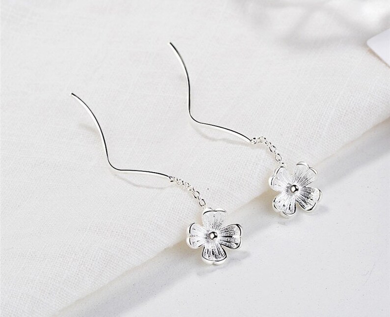 Flower 925 Sterling Silver Threader Earrings
