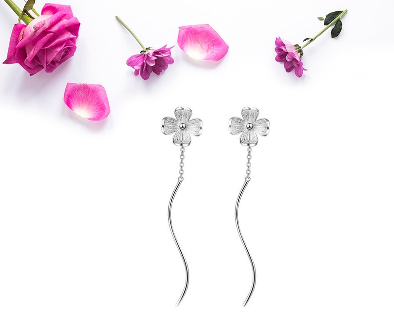 Flower 925 Sterling Silver Threader Earrings