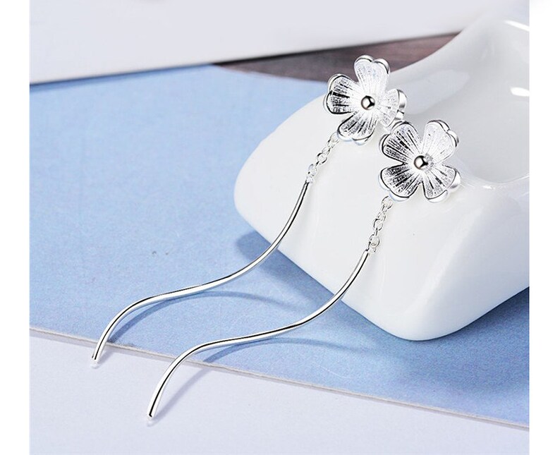 Flower 925 Sterling Silver Threader Earrings